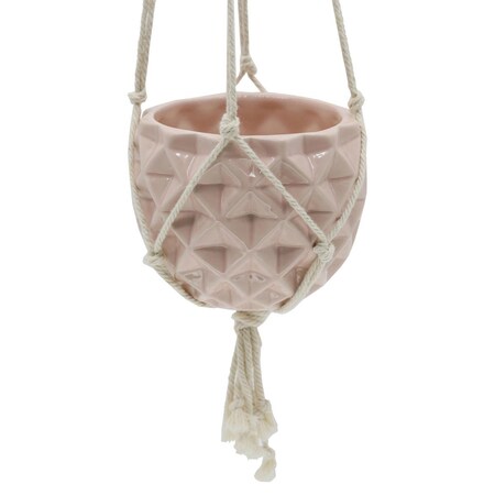 Flora Bunda 5 x 5 in Ceramic Macrame Hanging Planter Gloss Pink EM1882EPK